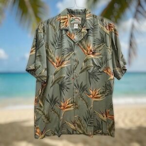 Paradise Found Vintage Hawaiian Aloha Shirt Bird of Paradise Green L 80s–90s